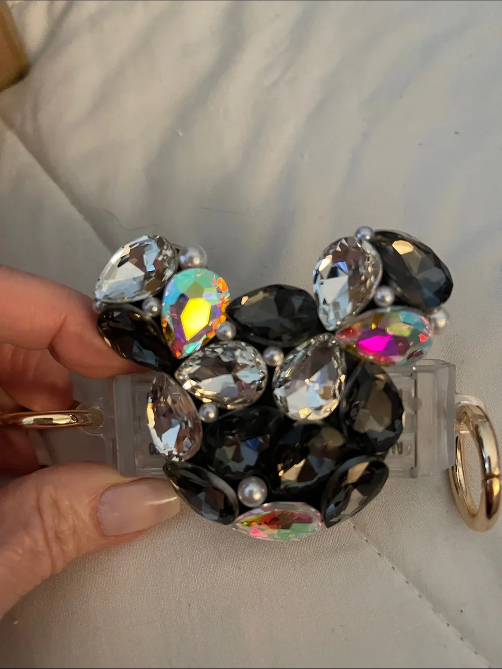 Black and Iridescent Crystal Phone Grip
